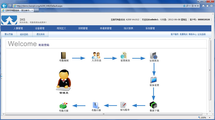 互聯網考勤系統A200初始界面效果圖